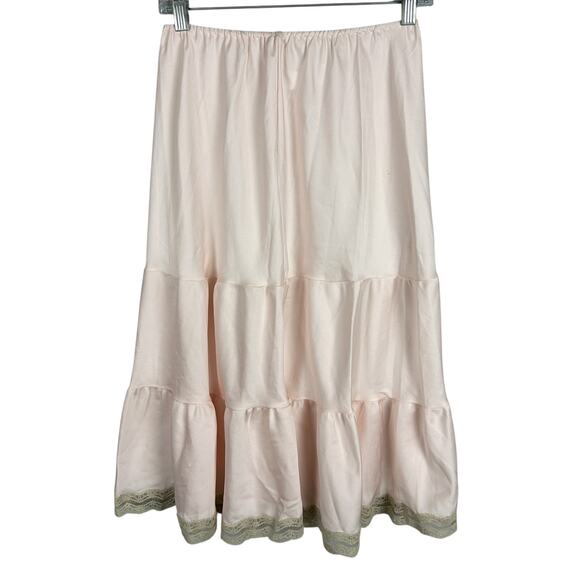 Vintage 70s Natori Tiered Champagne Satin Tiered Elastic Waist Midi Skirt M - Picture 1 of 4